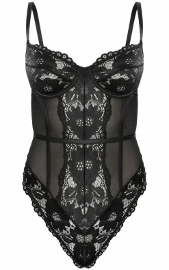 Black Underwired Cage Lace Body
