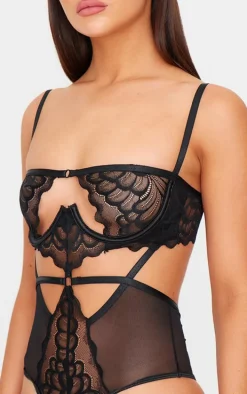 Black Underwired Cut Out Lace Body