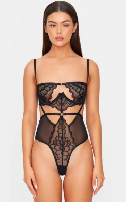 Black Underwired Cut Out Lace Body