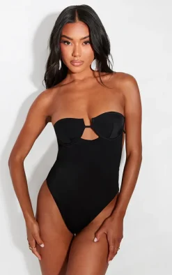 Black Underwired Cut Out Tie Back Swimsuit