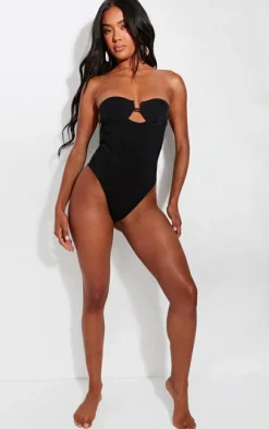Black Underwired Cut Out Tie Back Swimsuit