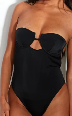 Black Underwired Cut Out Tie Back Swimsuit