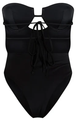 Black Underwired Cut Out Tie Back Swimsuit