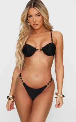 Black Underwired Ruched O Ring Bikini Top
