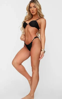 Black Underwired Ruched O Ring Bikini Top