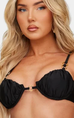 Black Underwired Ruched O Ring Bikini Top