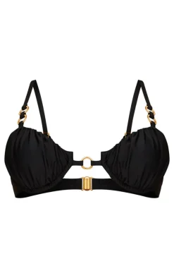 Black Underwired Ruched O Ring Bikini Top