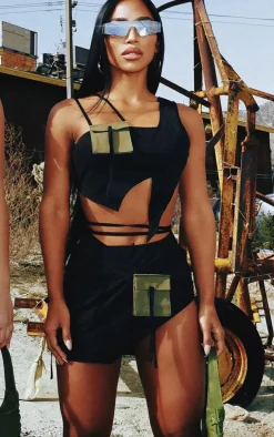 Black Utility Contrast Pocket Detail Mini Skirt