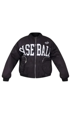 Black Utility Pocket Graphic Front Bomber Jacket