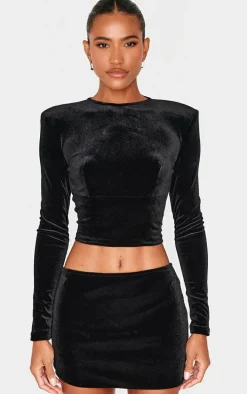 Black Velvet Long Sleeve Long Top