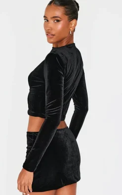 Black Velvet Long Sleeve Long Top