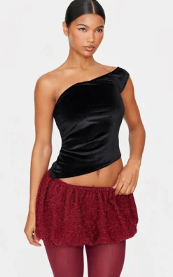Black Velvet Asymmetric Long Top