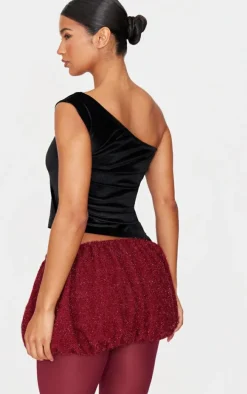 Black Velvet Asymmetric Long Top