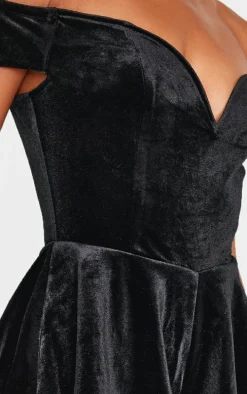 Black Velvet Bardot Sweetheart Neckline Floaty Romper