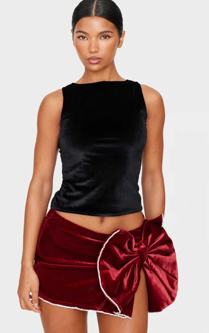 Black Velvet Boatneck Long Top