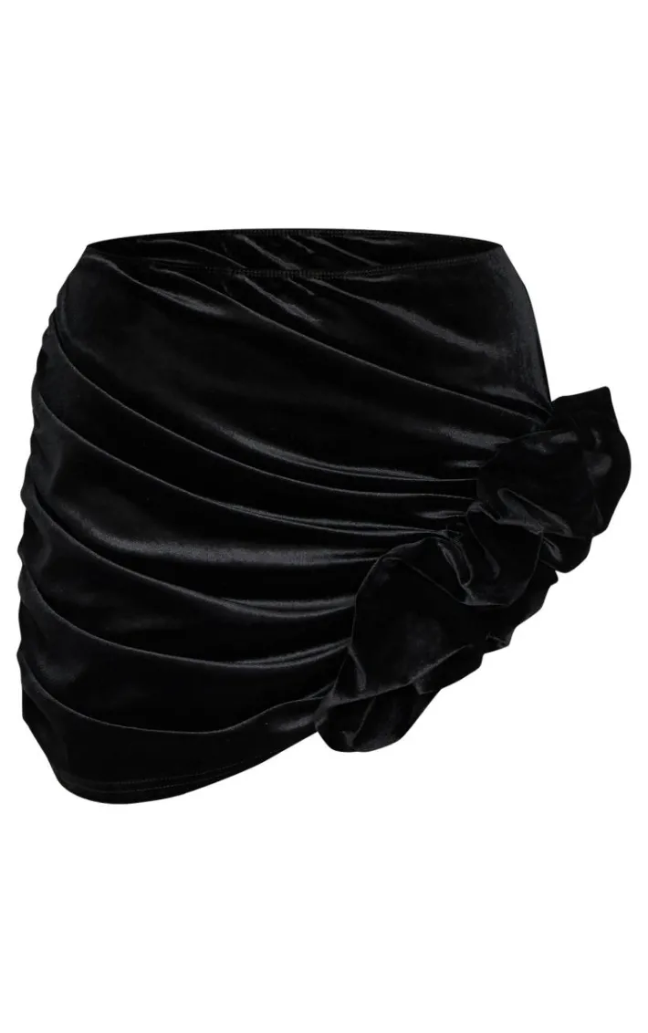 Black Velvet Corsage Detail Mini Skirt
