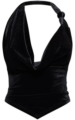 Black Velvet Cowl Neck Long Top