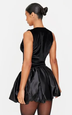 Black Velvet Cowl Neck Sleeveless Long Top