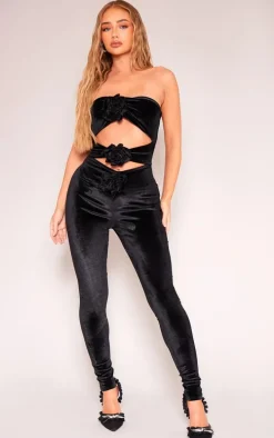 Black Velvet Cut Out Corsage Detail Bandeau Jumpsuit