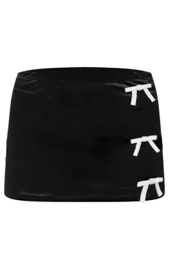 Black Velvet Diamante Bow Trim Mini Skirt