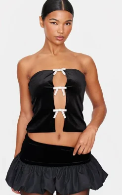 Black Velvet Diamante Bow Bandeau Top