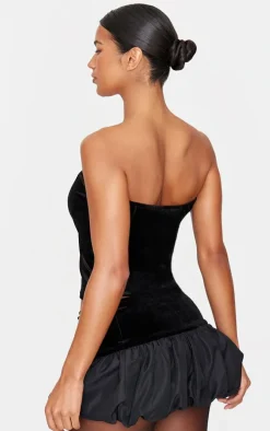 Black Velvet Diamante Bow Bandeau Top