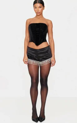 Black Velvet Diamante Trim Hot Pants