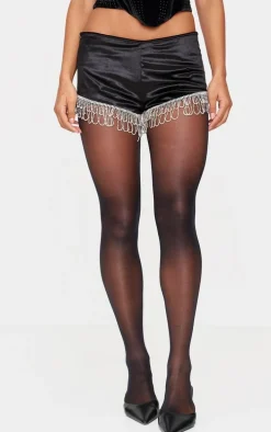 Black Velvet Diamante Trim Hot Pants