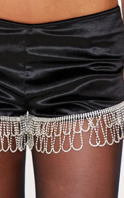 Black Velvet Diamante Trim Hot Pants