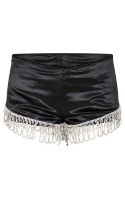 Black Velvet Diamante Trim Hot Pants