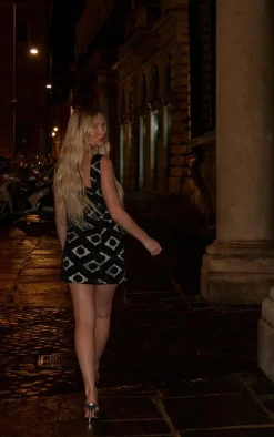 Black Velvet Floral Jacquard A Line Dress