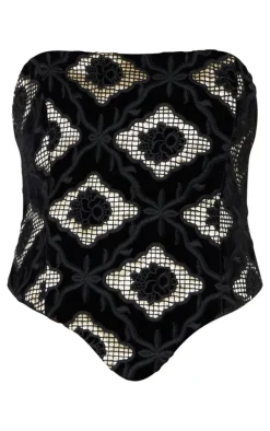 Black Velvet Floral Jacquard Corset