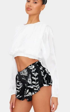 Black Velvet Floral Sequin Embellished Shorts