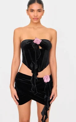 Black Velvet Frill Detail Corset Top