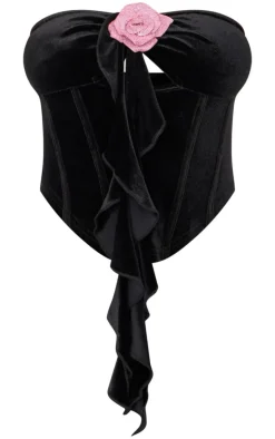 Black Velvet Frill Detail Corset Top
