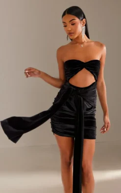 Black Velvet Knotted Bodycon Mini Dress