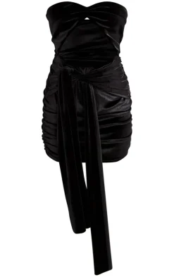 Black Velvet Knotted Bodycon Mini Dress
