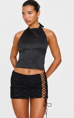 Black Velvet Lace Up Mini Skirt