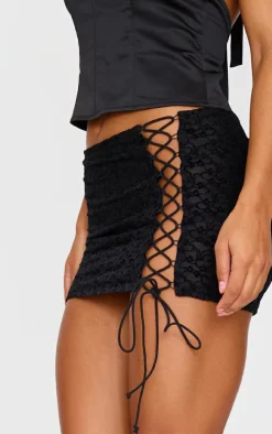 Black Velvet Lace Up Mini Skirt