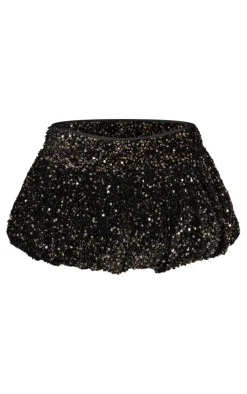 Black Velvet Mixed Sequin Mini Puffball Skirt