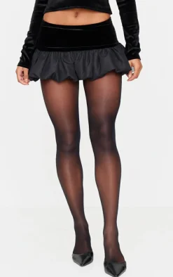 Black Velvet Panel Puffball Mini Skirt