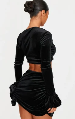 Black Velvet Puff Sleeve Cropped Top