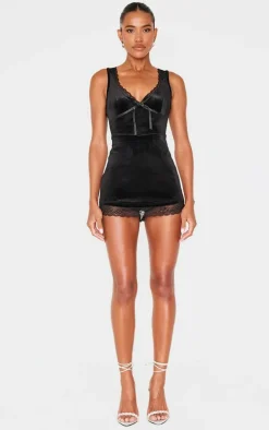 Black Velvet Ribbon Trim Romper
