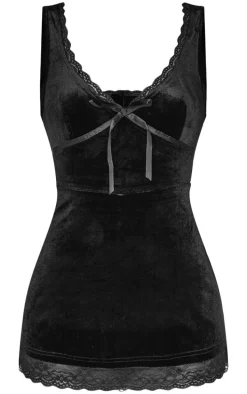 Black Velvet Ribbon Trim Romper