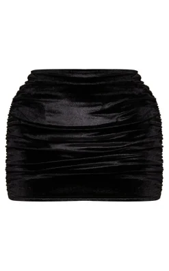 Black Velvet Ruched Micro Mini Skirt