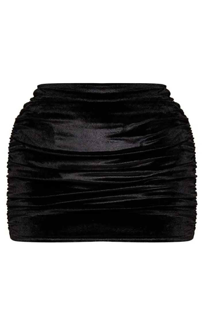Black Velvet Ruched Micro Mini Skirt