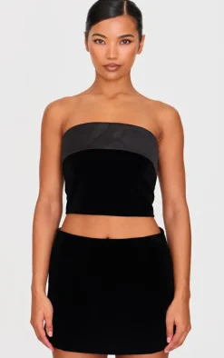 Black Velvet Satin Foldover Long Top