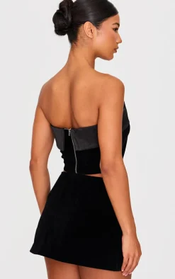 Black Velvet Satin Foldover Long Top