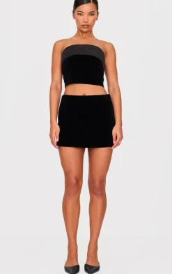 Black Velvet Satin Foldover Long Top