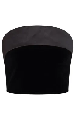 Black Velvet Satin Foldover Long Top